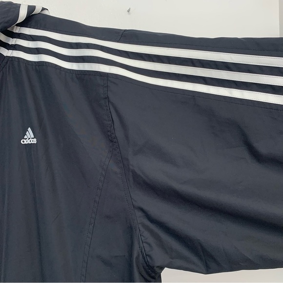 Adidas Windbreaker Jacket Men Large Black White Stripes Hood Pockets Track Y2K - Picture 4 of 11